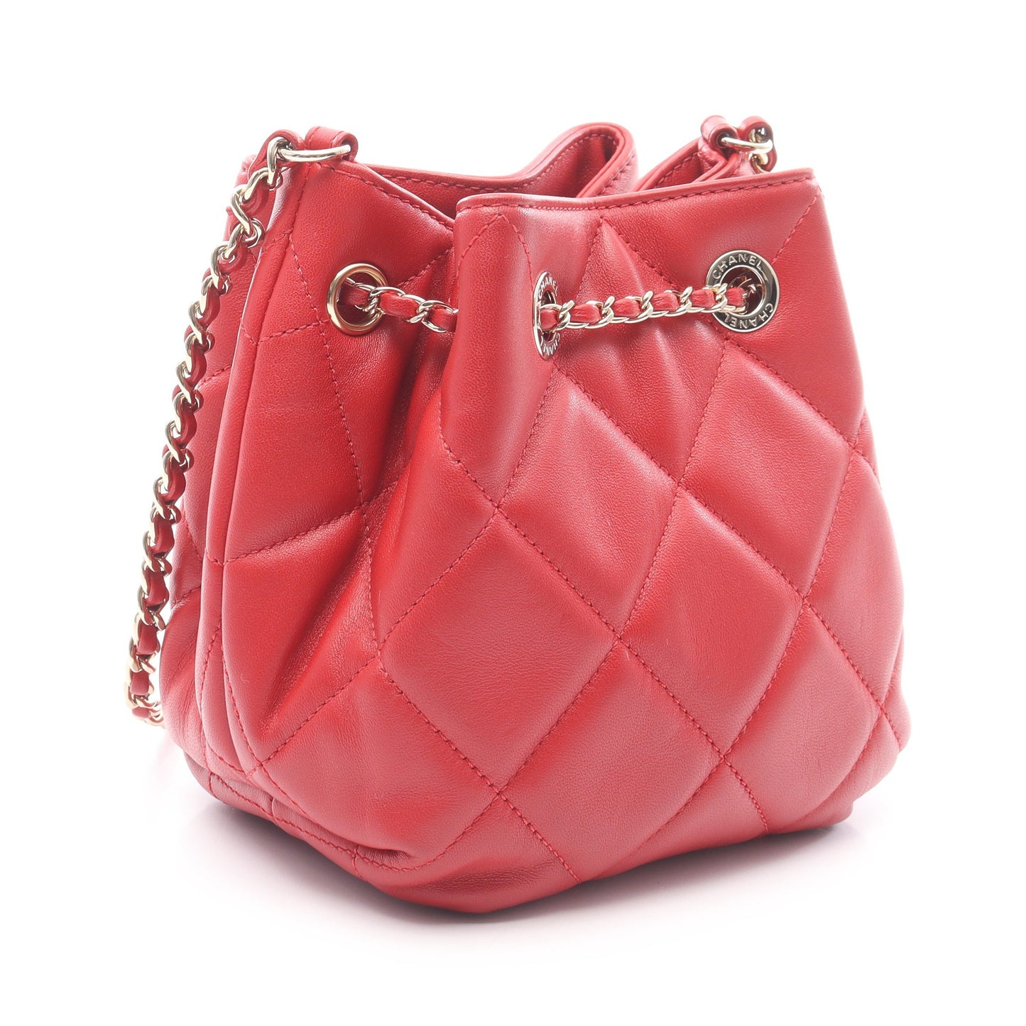 マトラッセ チェーンショルダーバッグ ラムスキン レッド ゴールド金具 シャネル バッグ CHANEL