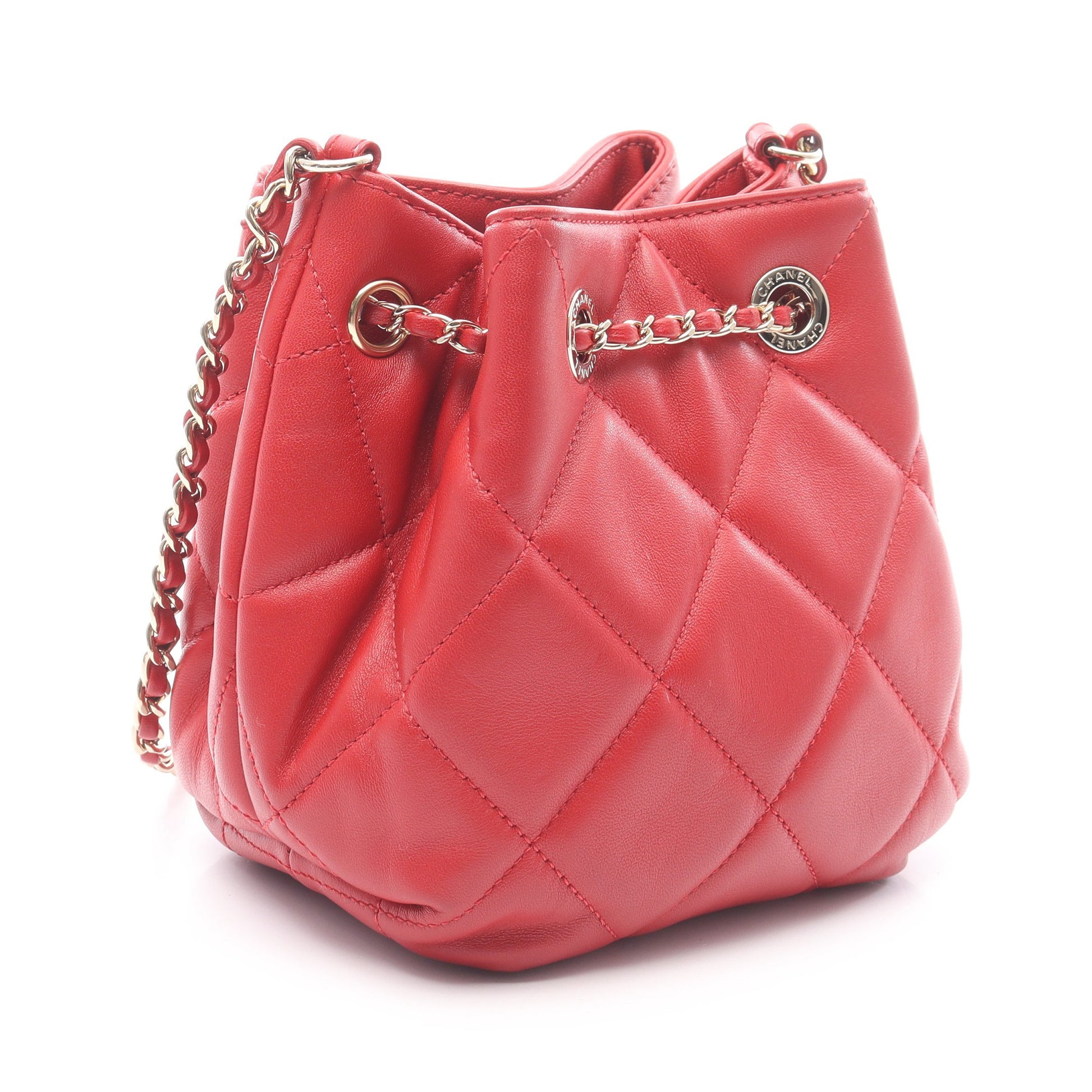 マトラッセ チェーンショルダーバッグ ラムスキン レッド ゴールド金具 シャネル バッグ CHANEL