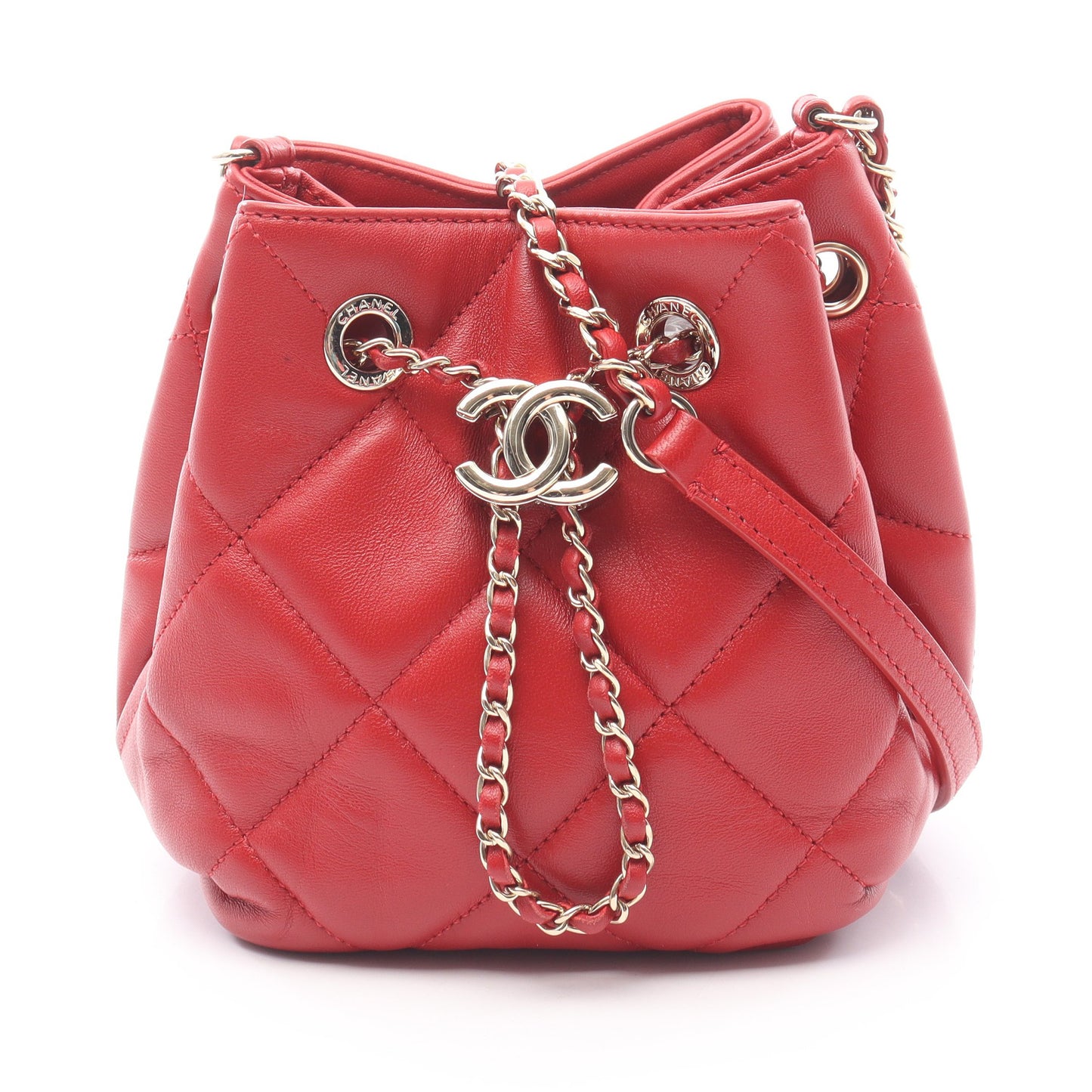 マトラッセ チェーンショルダーバッグ ラムスキン レッド ゴールド金具 シャネル バッグ CHANEL