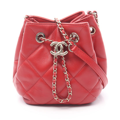 マトラッセ チェーンショルダーバッグ ラムスキン レッド ゴールド金具 シャネル バッグ CHANEL