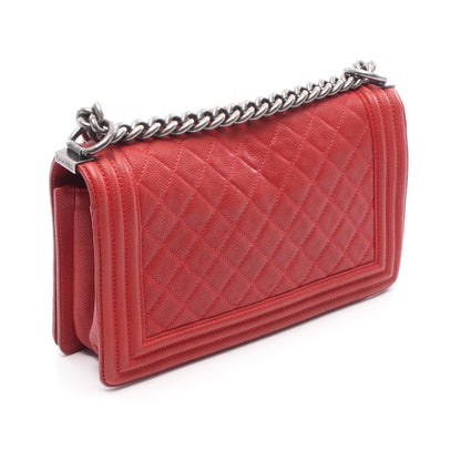 ボーイシャネル チェーンショルダーバッグ キャビアスキン レッド アンティークシルバー金具 シャネル バッグ CHANEL