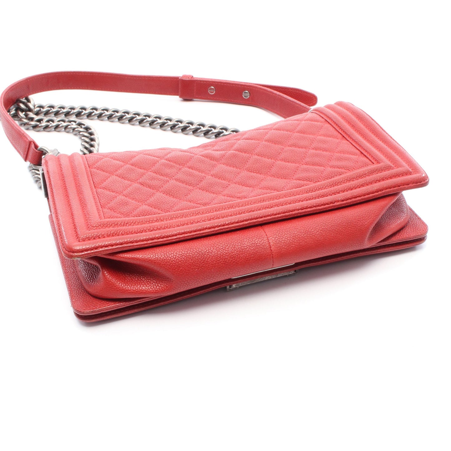 ボーイシャネル チェーンショルダーバッグ キャビアスキン レッド アンティークシルバー金具 シャネル バッグ CHANEL