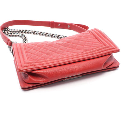 ボーイシャネル チェーンショルダーバッグ キャビアスキン レッド アンティークシルバー金具 シャネル バッグ CHANEL