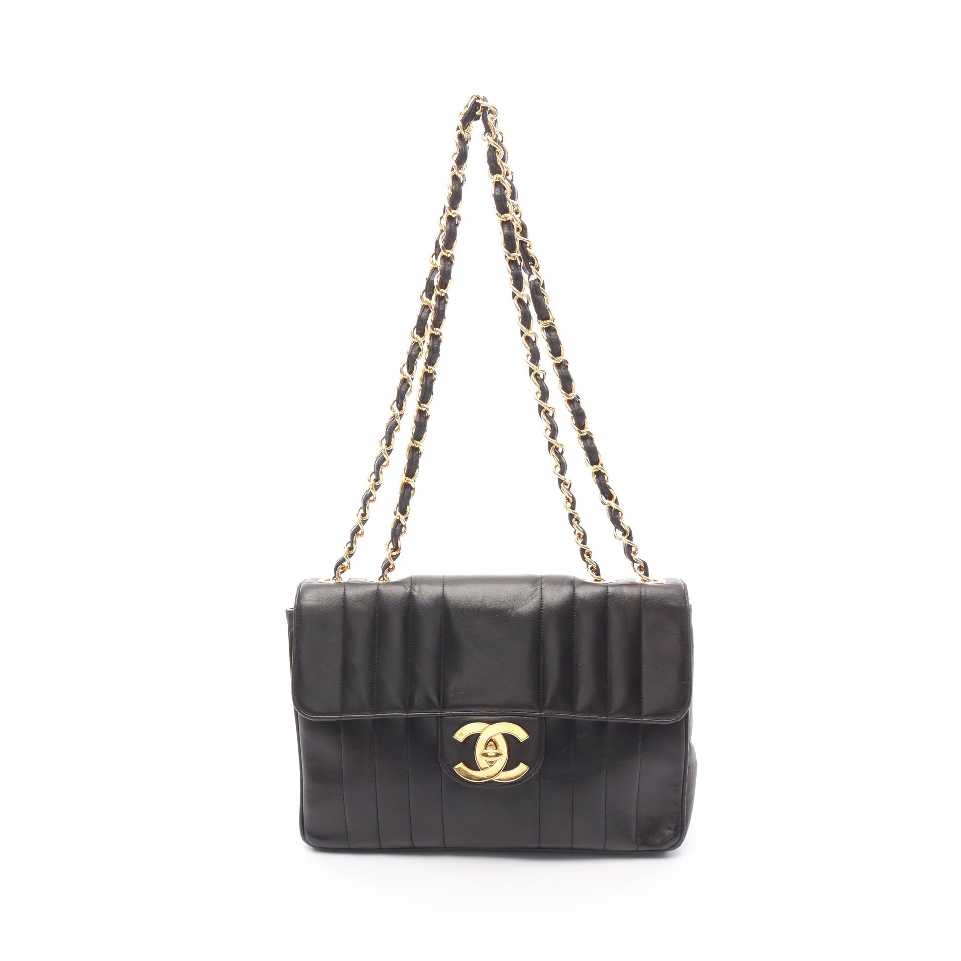 マドモアゼル デカマトラッセ Wチェーンショルダーバッグ ラムスキン ブラック ゴールド金具 シャネル バッグ CHANEL