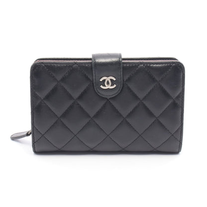 マトラッセ 二つ折り財布 ラムスキン ブラック シルバー金具 シャネル 財布・小物 CHANEL