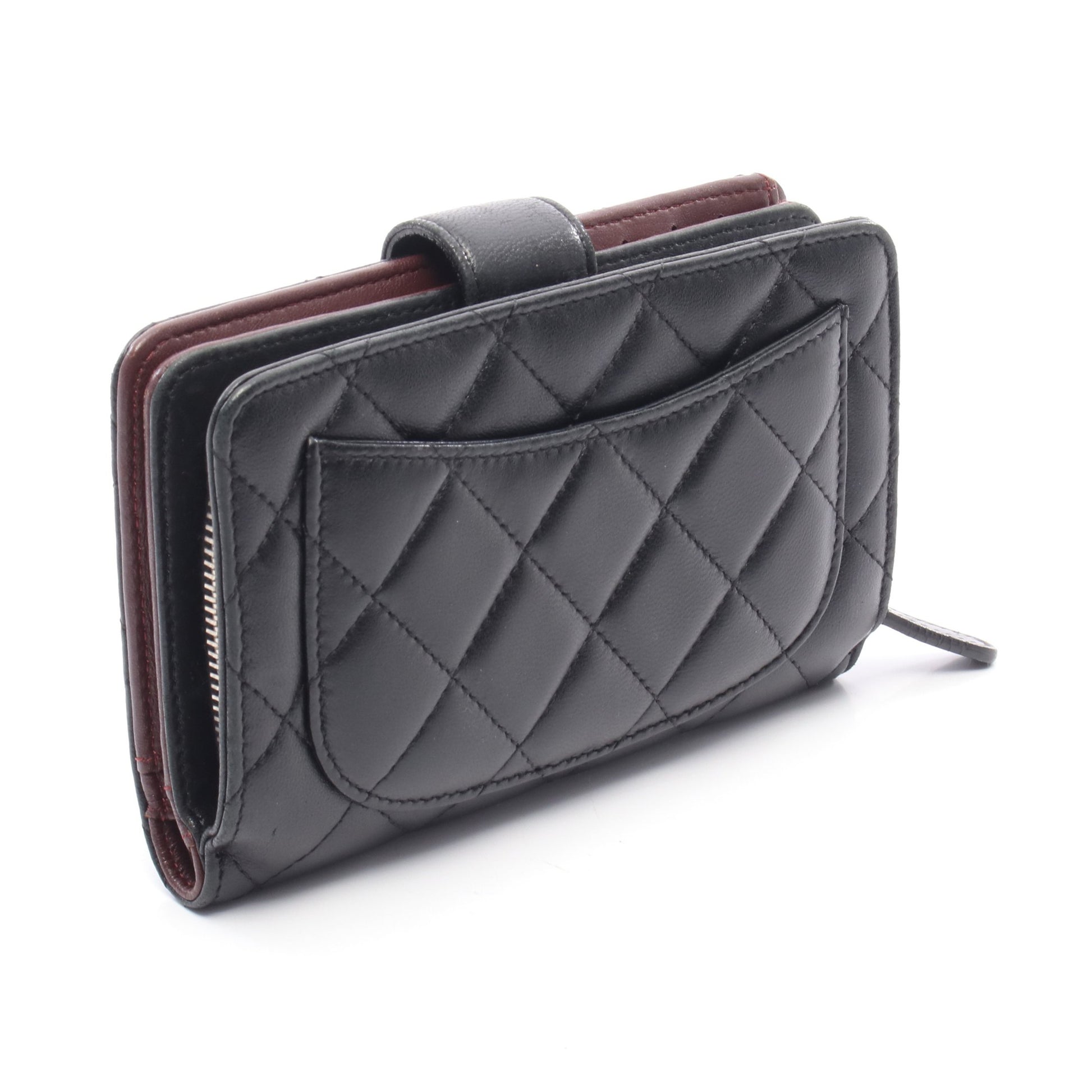 マトラッセ 二つ折り財布 ラムスキン ブラック シルバー金具 シャネル 財布・小物 CHANEL
