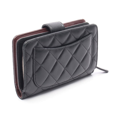 マトラッセ 二つ折り財布 ラムスキン ブラック シルバー金具 シャネル 財布・小物 CHANEL