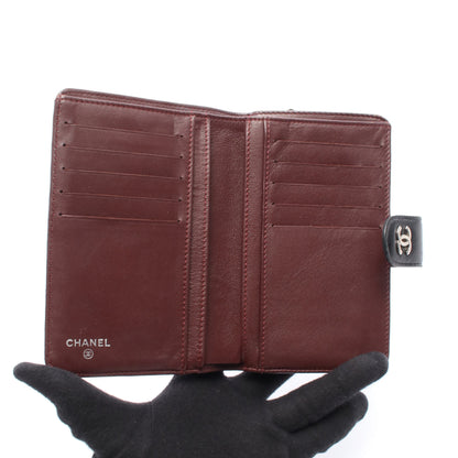 マトラッセ 二つ折り財布 ラムスキン ブラック シルバー金具 シャネル 財布・小物 CHANEL