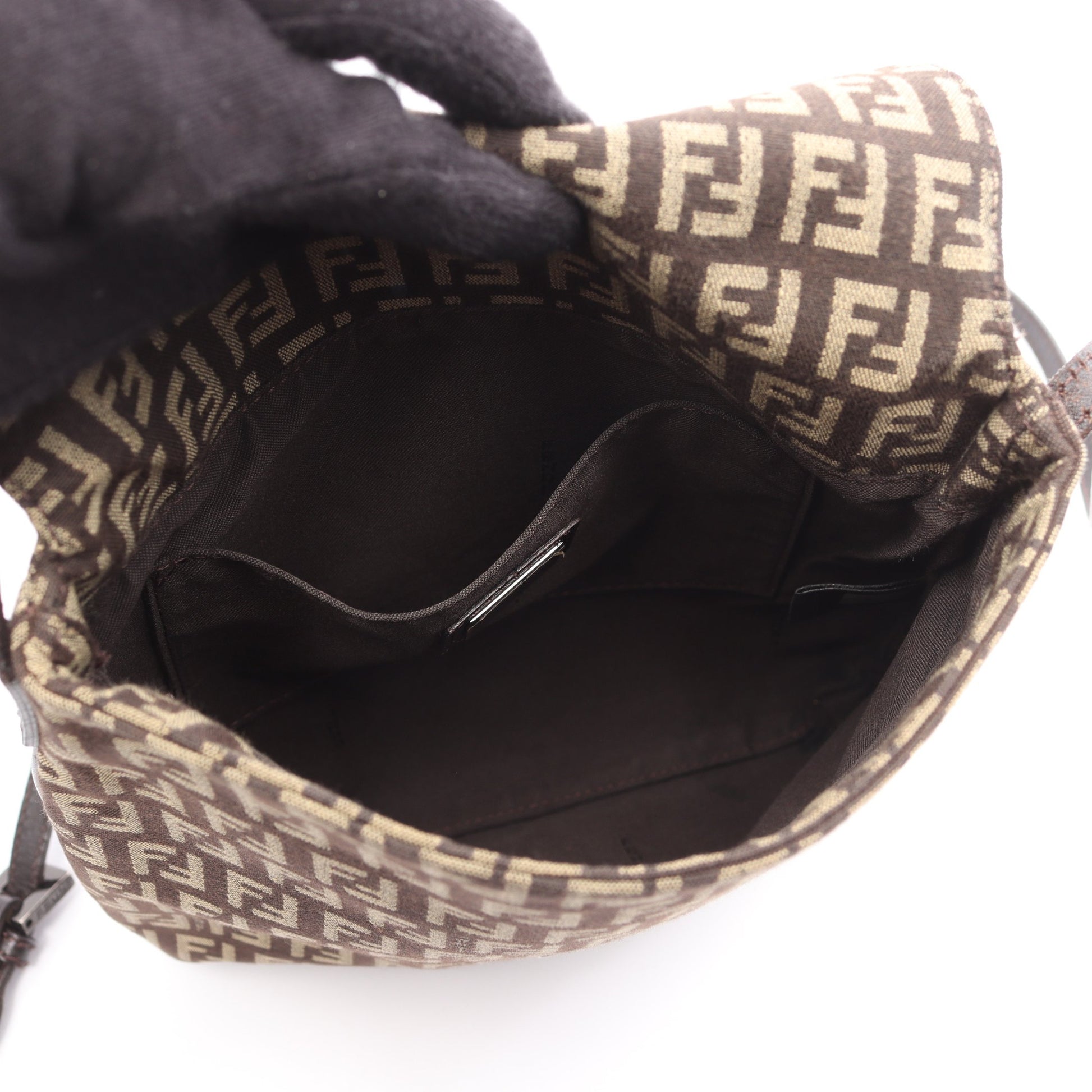 ズッキーノ ショルダーバッグ キャンバス レザー ダークブラウン フェンディ バッグ FENDI