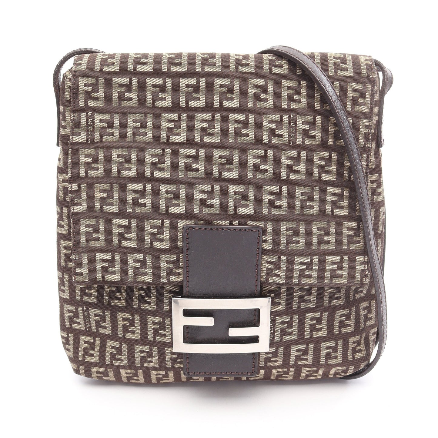 ズッキーノ ショルダーバッグ キャンバス レザー ダークブラウン フェンディ バッグ FENDI