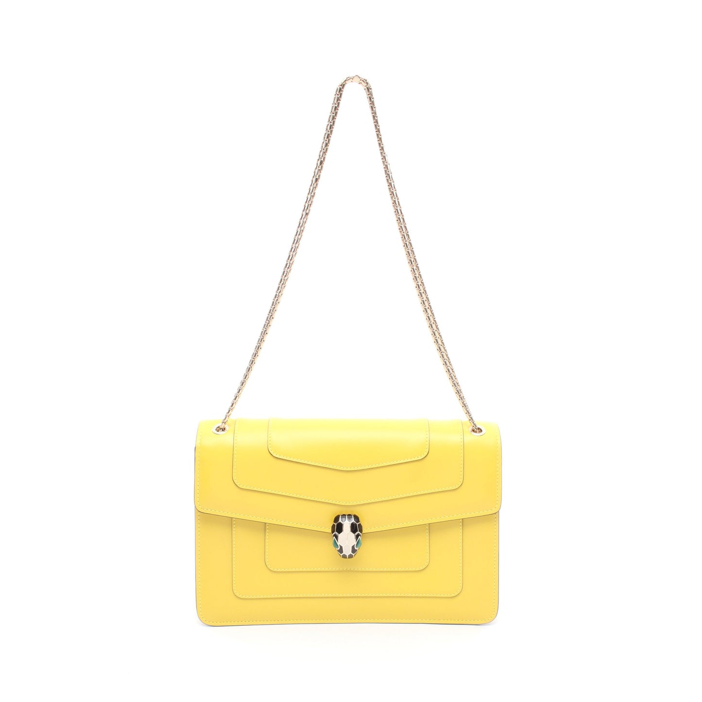 セルペンティフォーエバー Wチェーンショルダーバッグ レザー イエロー ブルガリ バッグ BVLGARI