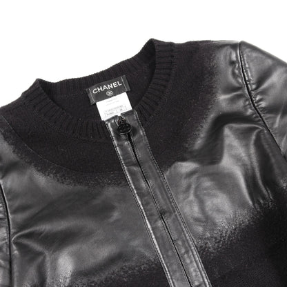 ココマーク ロング ジャケット 切替 ウール ラムスキン ブラック ニット シャネル アウター CHANEL