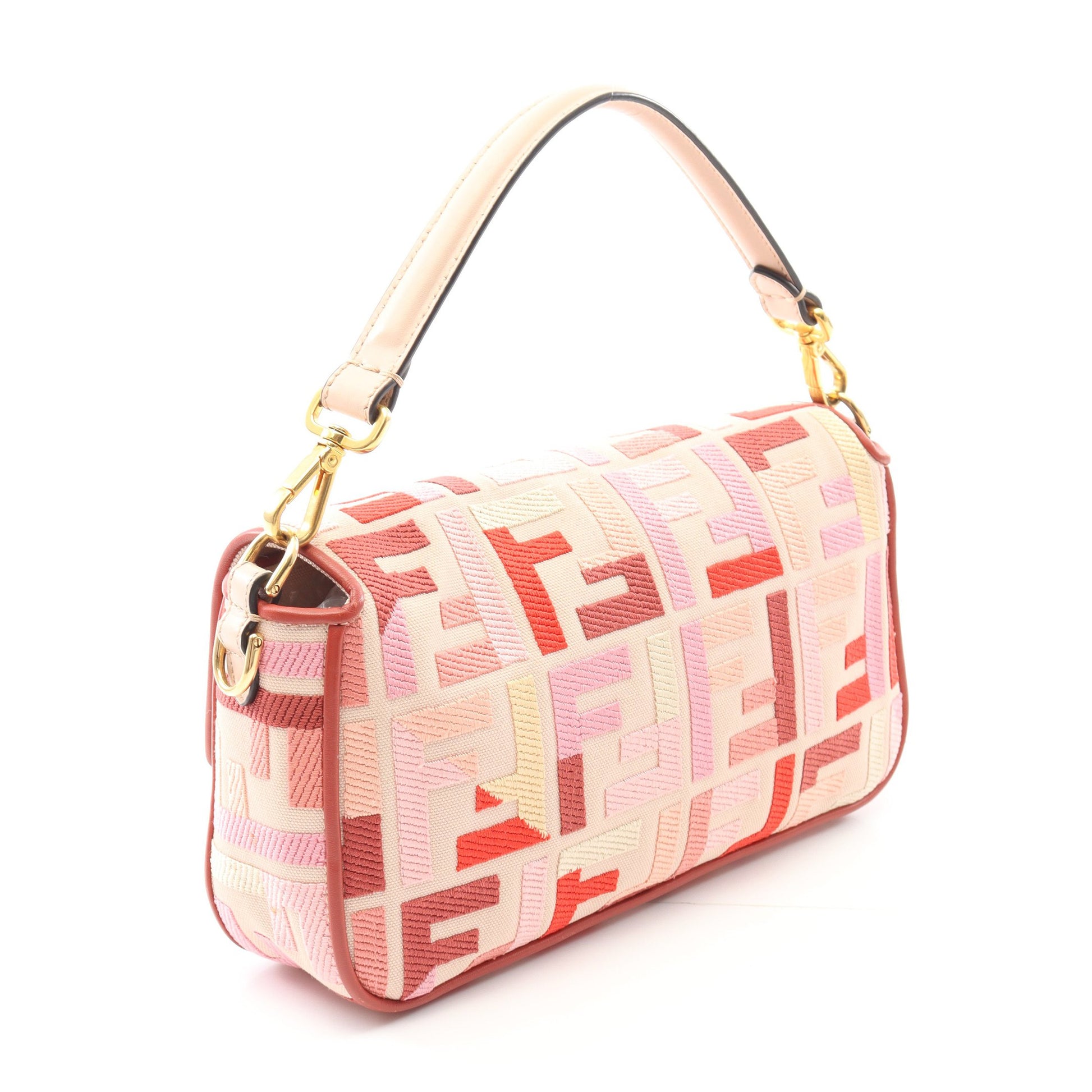 マンマバケット ズッカ ハンドバッグ キャンバス レザー ライトベージュ レッドブラウン マルチカラー 2WAY フェンディ バッグ FENDI