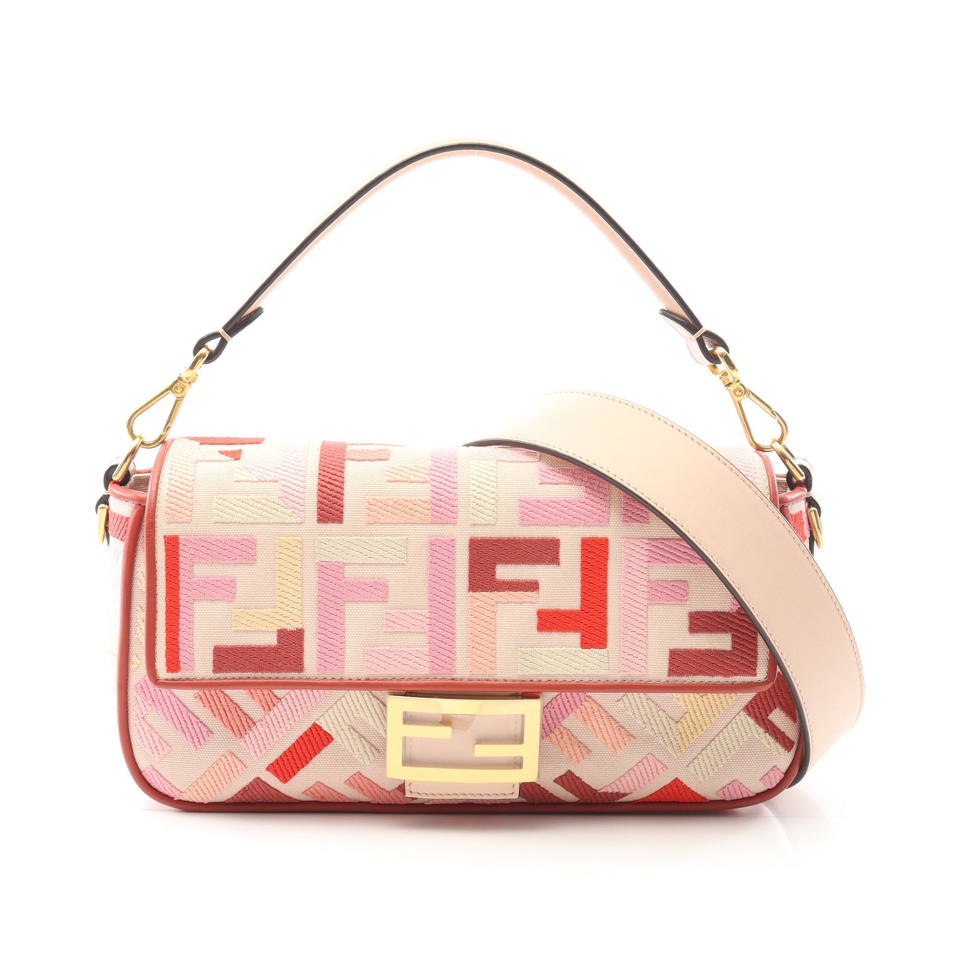 マンマバケット ズッカ ハンドバッグ キャンバス レザー ライトベージュ レッドブラウン マルチカラー 2WAY フェンディ バッグ FENDI