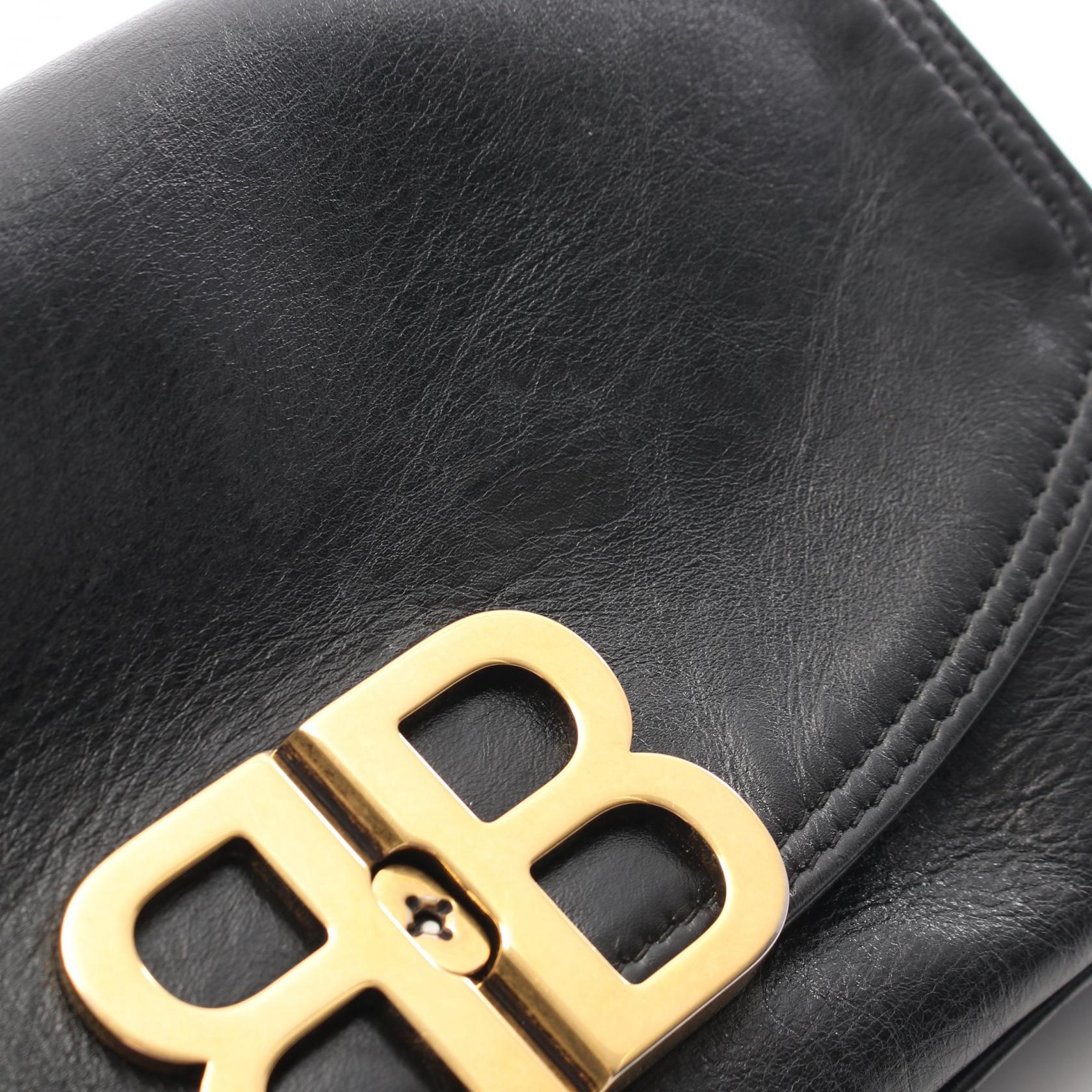 BB SOFT スモール チェーンショルダーバッグ レザー ブラック 2WAY