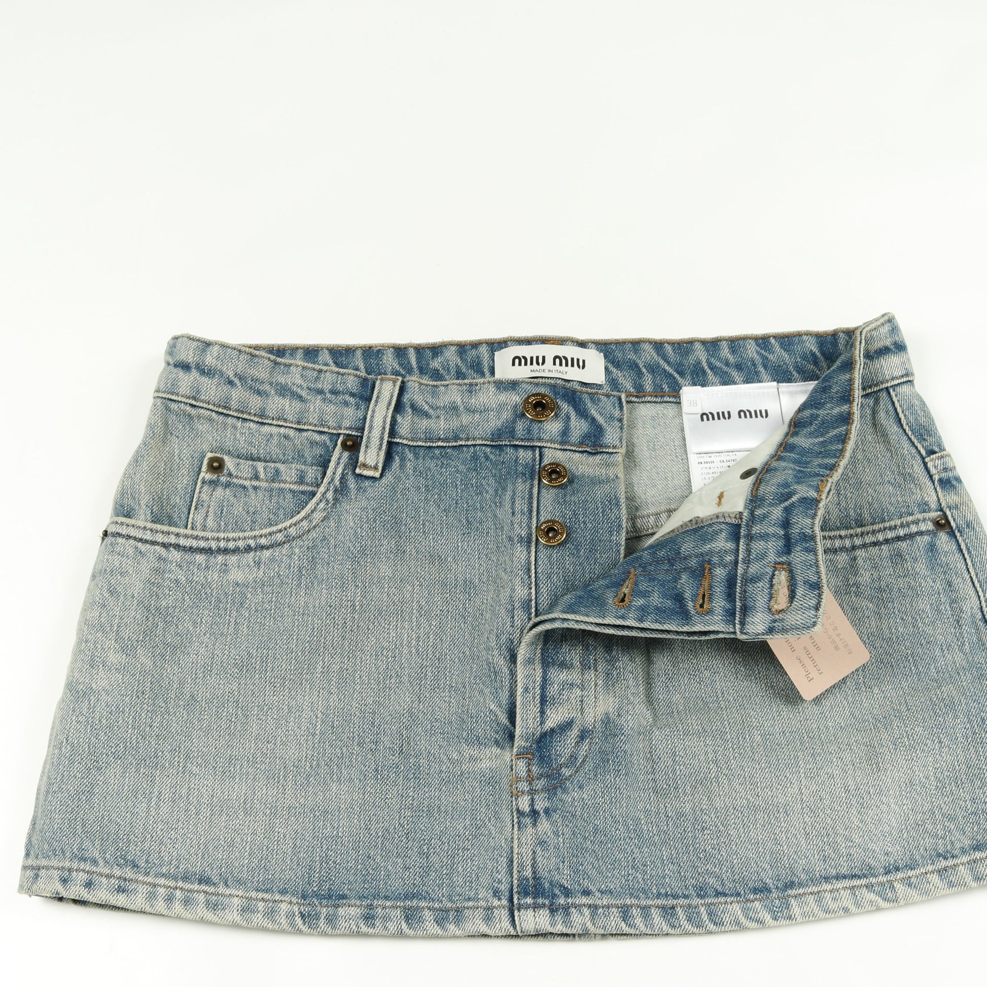 ミニ デニムスカート コットン ライトブルー ミュウミュウ – RECLO 