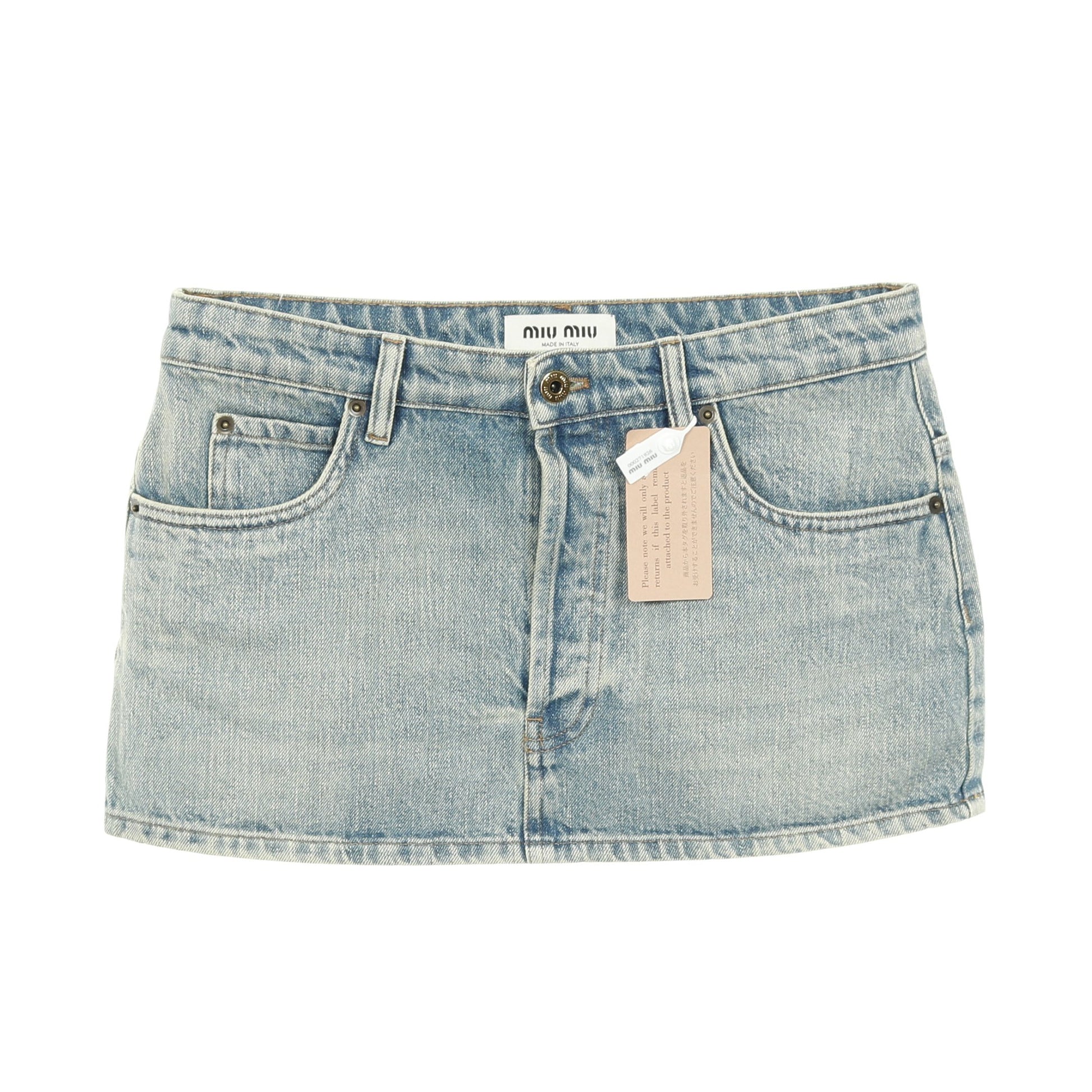 ミニ デニムスカート コットン ライトブルー ミュウミュウ – RECLO 
