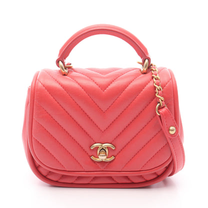 シェブロン Vステッチ チェーンショルダーバッグ ラムスキン コーラルピンク ゴールド金具 2WAY シャネル バッグ CHANEL