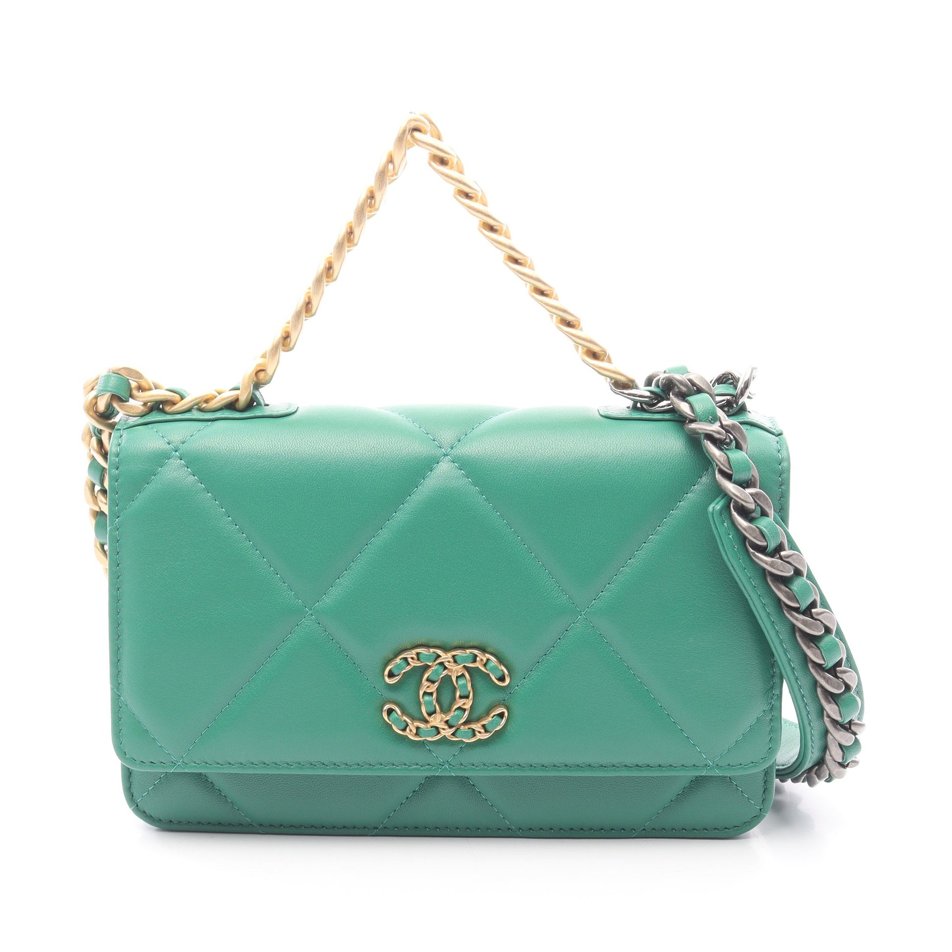 19 ディズヌフ マトラッセ チェーンウォレット ラムスキン グリーン コンビ金具 2WAY シャネル バッグ CHANEL