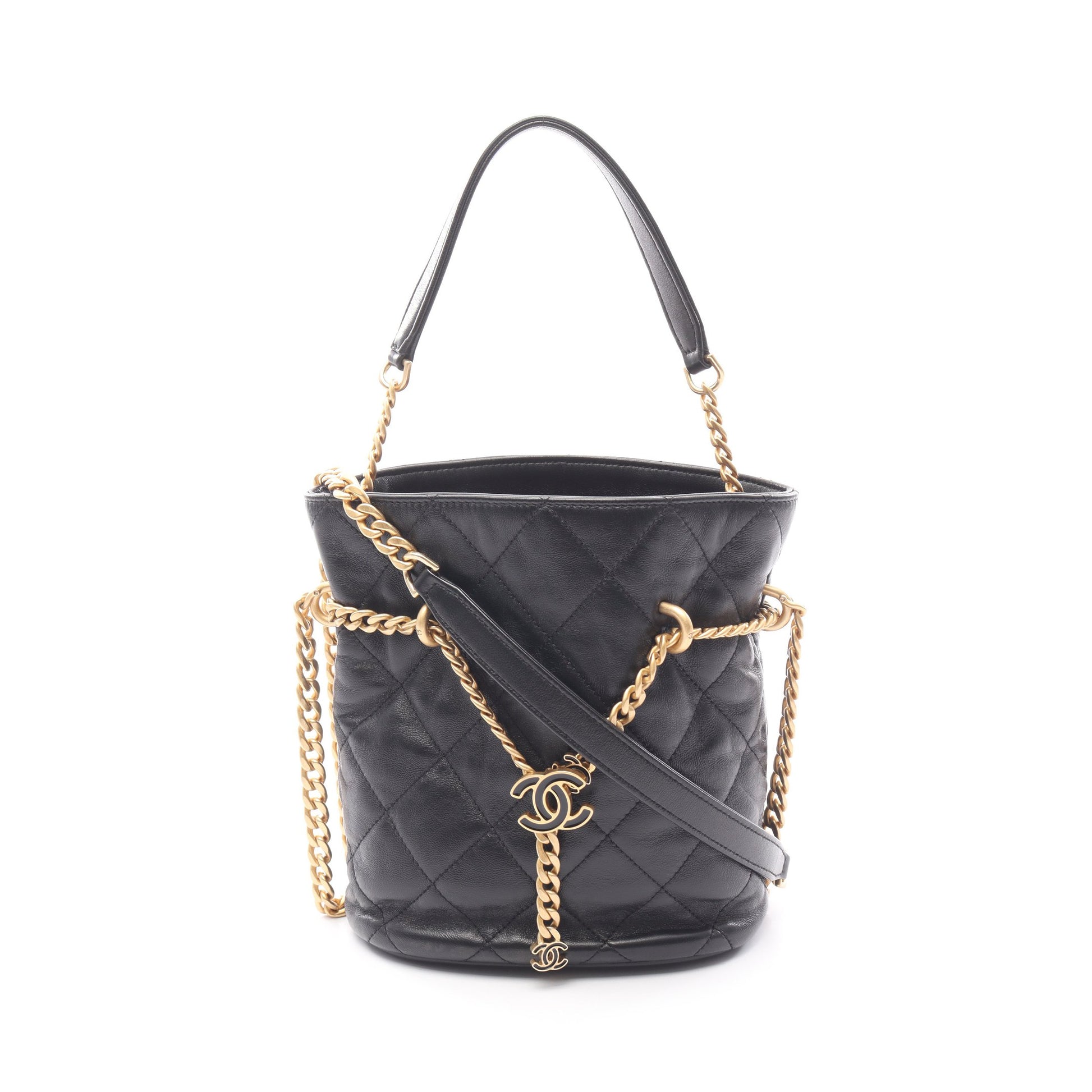 マトラッセ ミニバケット チェーンショルダーバッグ ラムスキン ブラック ゴールド金具 シャネル バッグ CHANEL