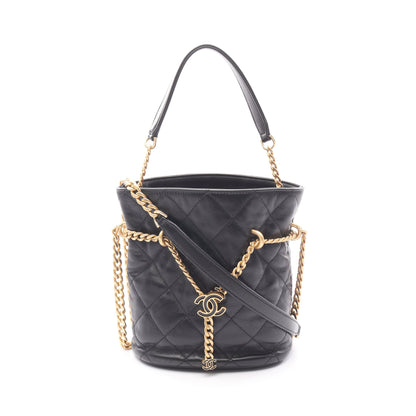 マトラッセ ミニバケット チェーンショルダーバッグ ラムスキン ブラック ゴールド金具 シャネル バッグ CHANEL