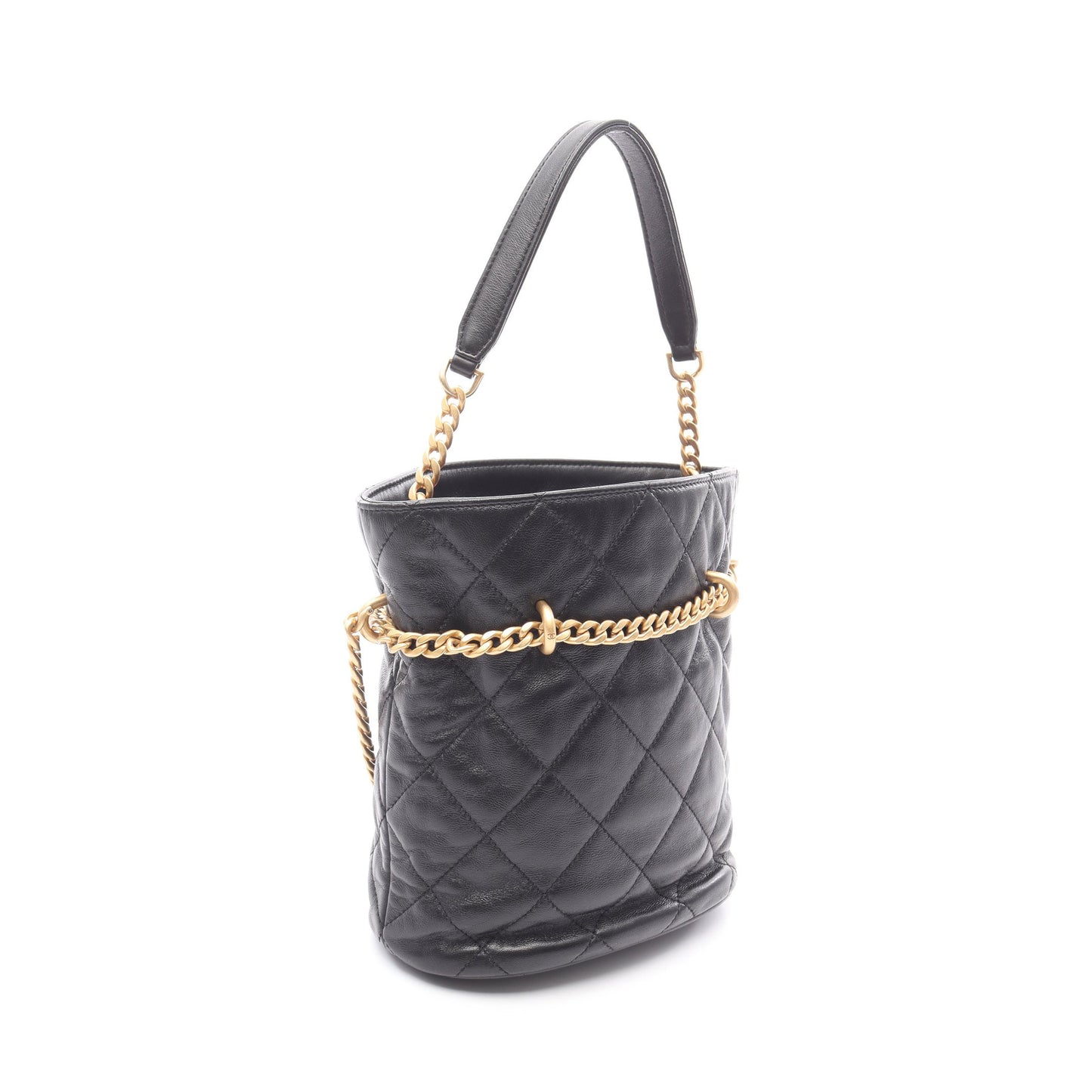 マトラッセ ミニバケット チェーンショルダーバッグ ラムスキン ブラック ゴールド金具 シャネル バッグ CHANEL