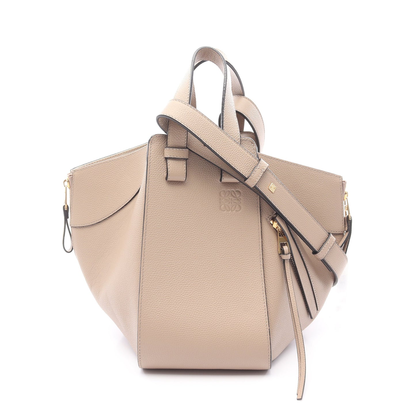 ハンモックバッグ スモール ハンドバッグ レザー グレーベージュ 2WAY  