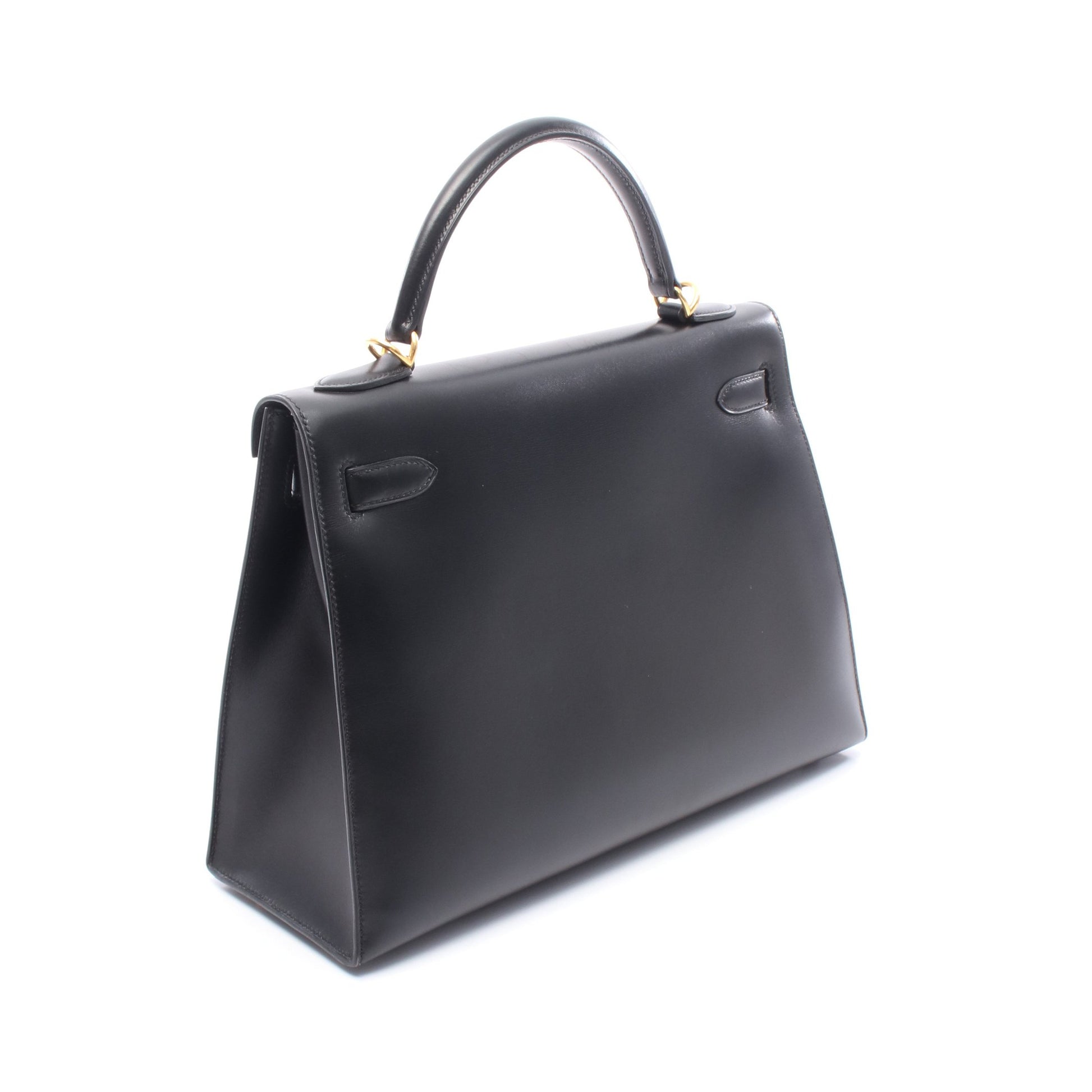 ケリー32 ハンドバッグ ボックスカーフ ブラック ゴールド金具 外縫い 2WAY □D刻印 エルメス バッグ HERMES
