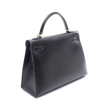 ケリー32 ハンドバッグ ボックスカーフ ブラック ゴールド金具 外縫い 2WAY □D刻印 エルメス バッグ HERMES