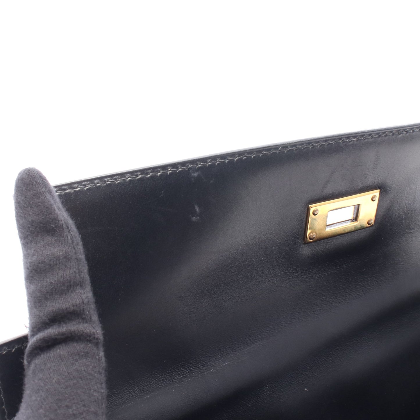 ケリー32 ハンドバッグ ボックスカーフ ブラック ゴールド金具 外縫い 2WAY □D刻印 エルメス バッグ HERMES