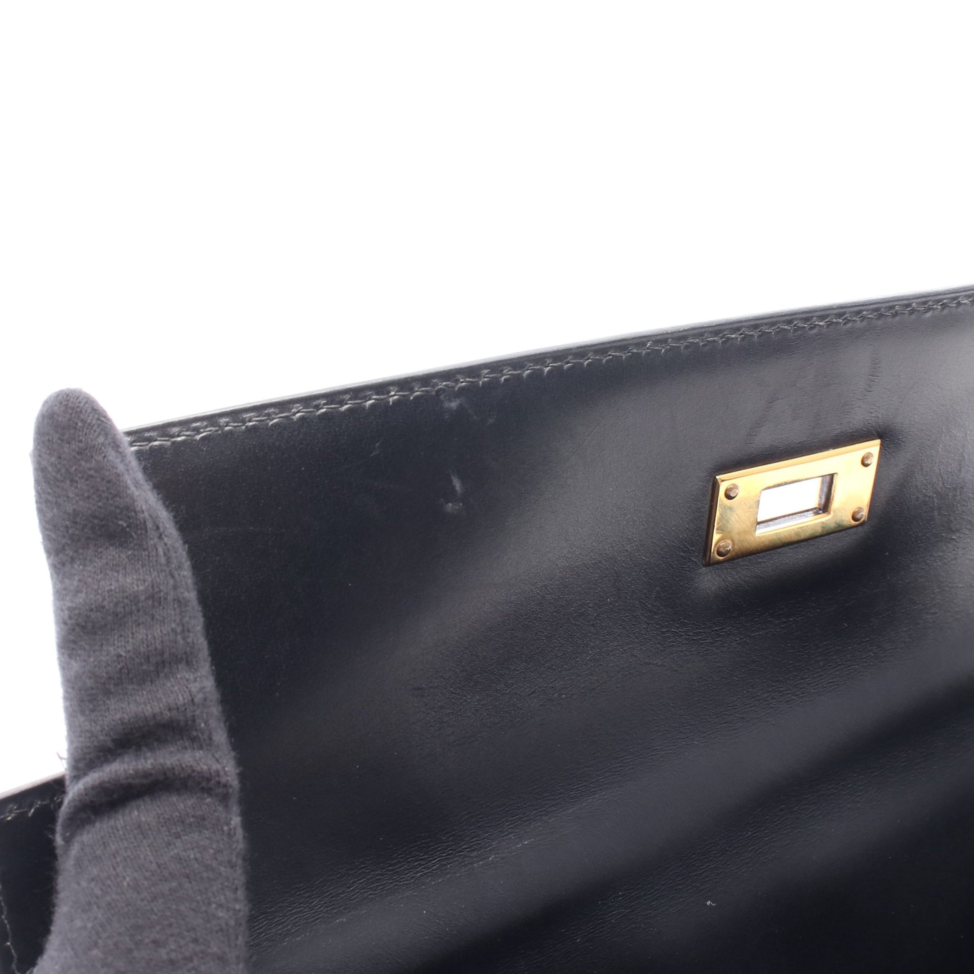 ケリー32 ハンドバッグ ボックスカーフ ブラック ゴールド金具 外縫い 2WAY □D刻印 エルメス バッグ HERMES