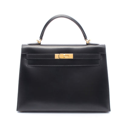ケリー32 ハンドバッグ ボックスカーフ ブラック ゴールド金具 外縫い 2WAY □D刻印 エルメス バッグ HERMES