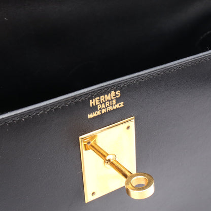 ケリー32 ハンドバッグ ボックスカーフ ブラック ゴールド金具 外縫い 2WAY □D刻印 エルメス バッグ HERMES