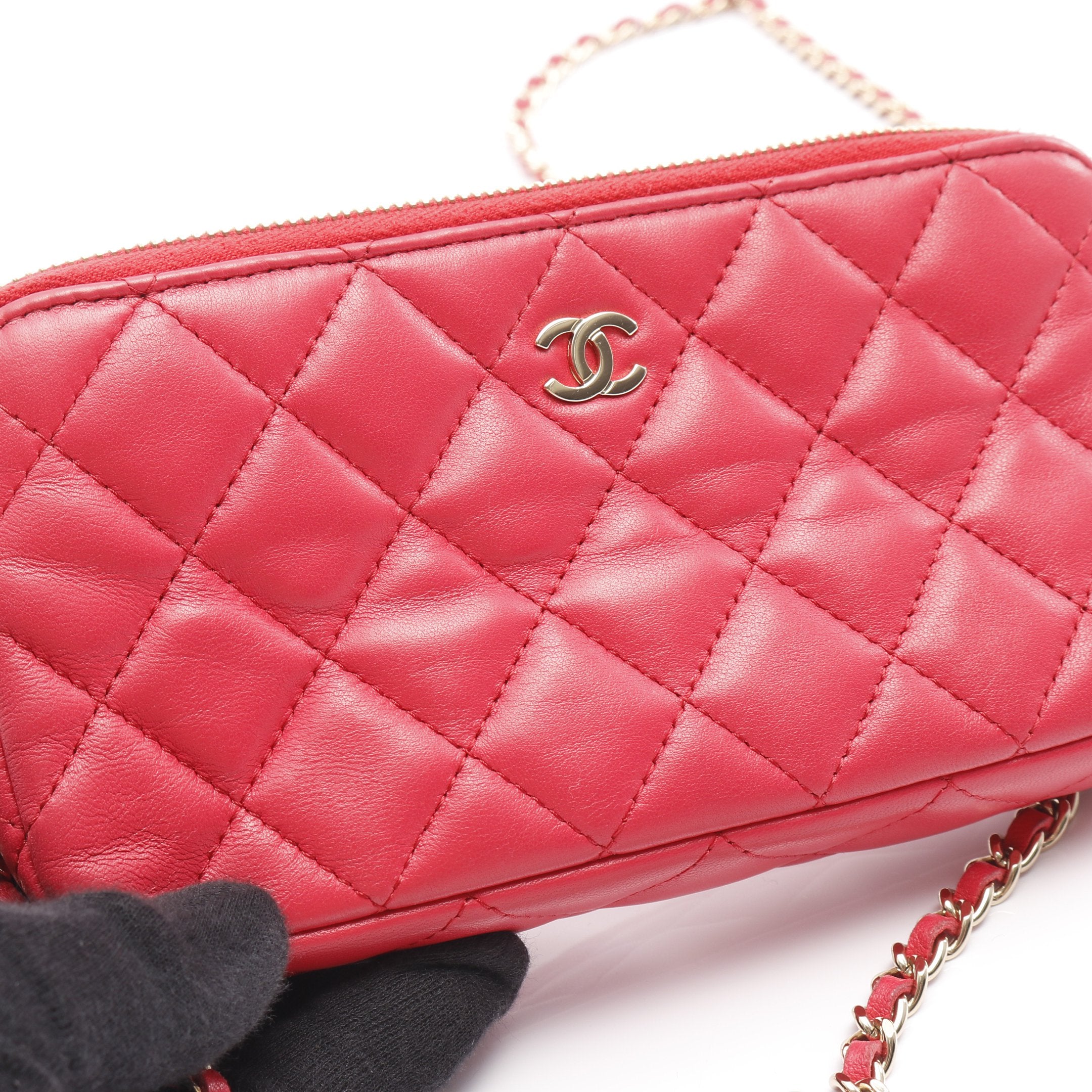 CHANEL シャネル マトラッセ チェーンウォレット ラムスキン ピンク