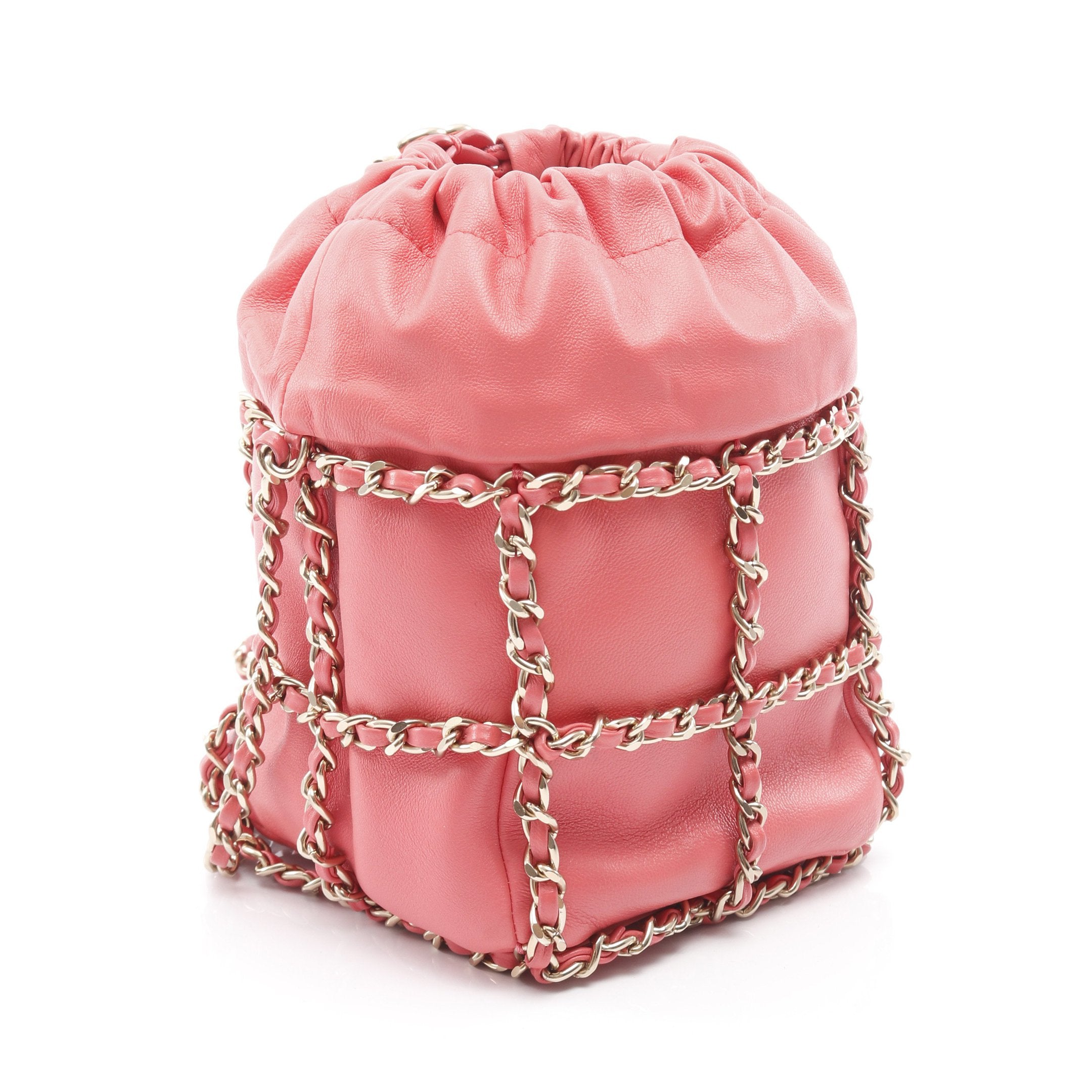 ココマーク 巾着 チェーンショルダーバッグ ラムスキン ピンク