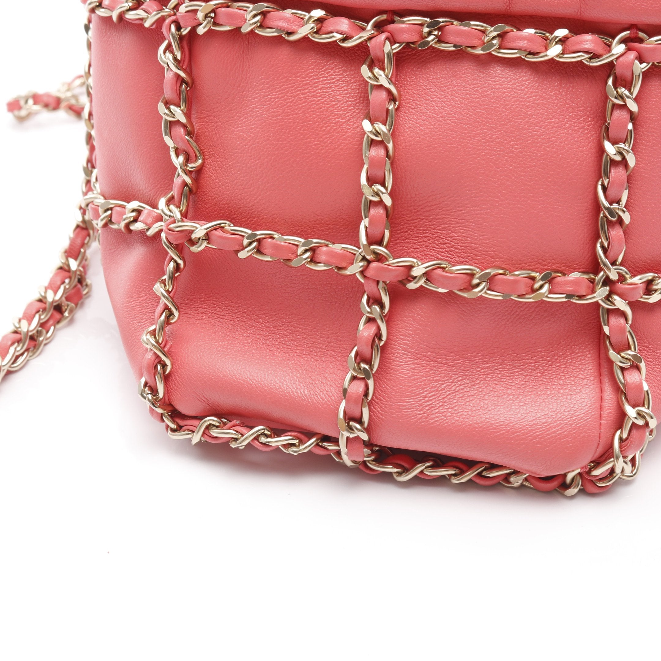 ココマーク 巾着 チェーンショルダーバッグ ラムスキン ピンク