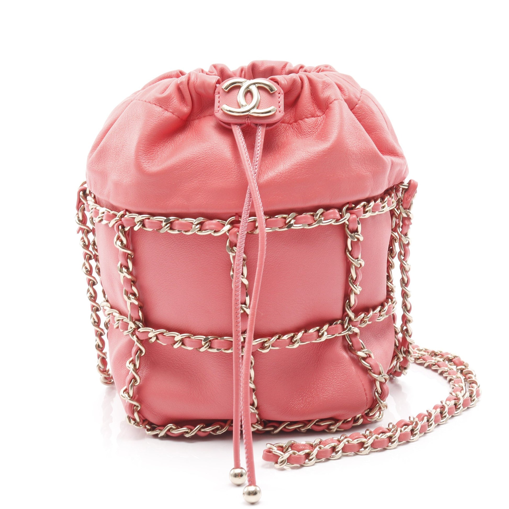 ココマーク 巾着 チェーンショルダーバッグ ラムスキン ピンク ゴールド金具 シャネル バッグ CHANEL