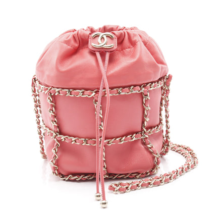 ココマーク 巾着 チェーンショルダーバッグ ラムスキン ピンク ゴールド金具 シャネル バッグ CHANEL