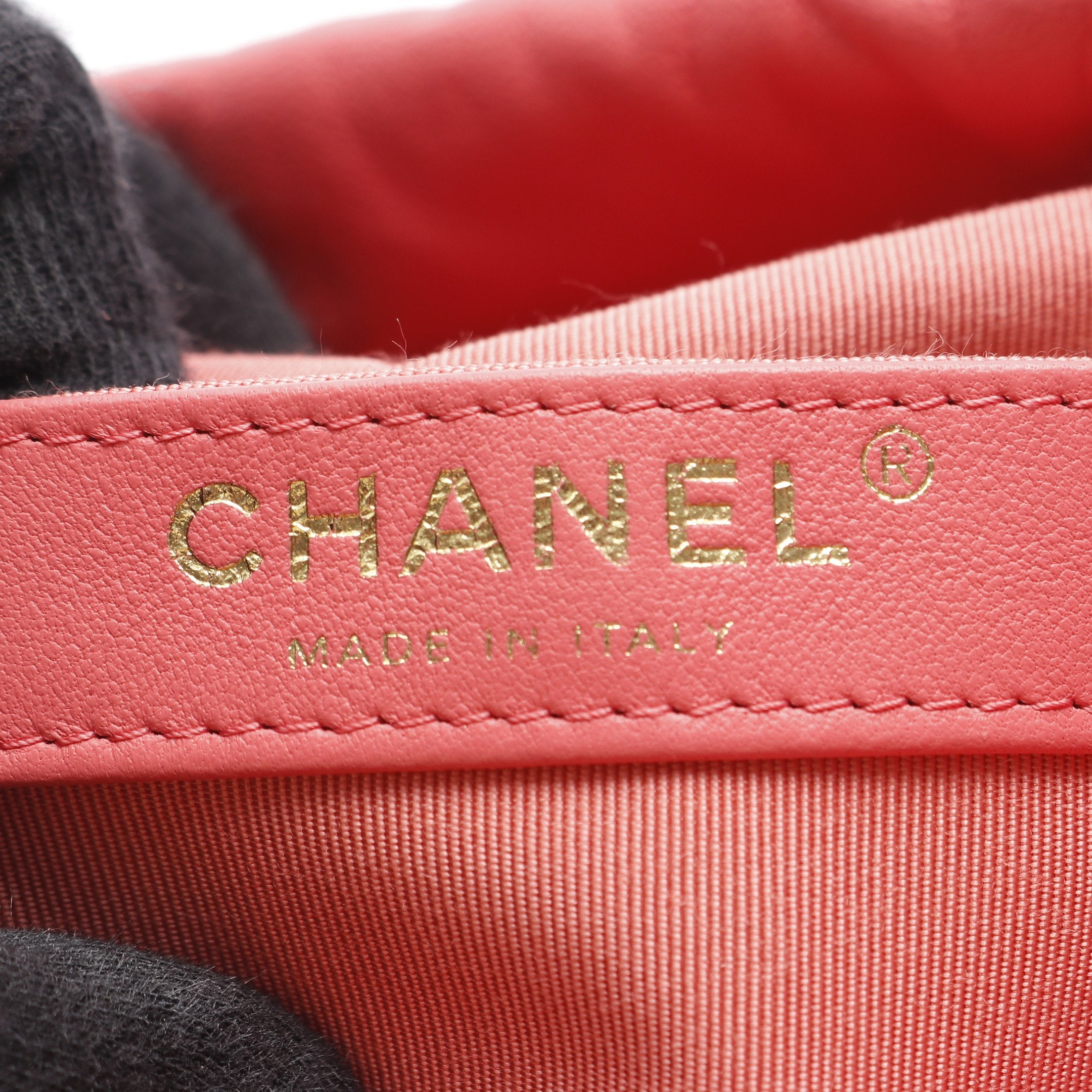 ココマーク 巾着 チェーンショルダーバッグ ラムスキン ピンク