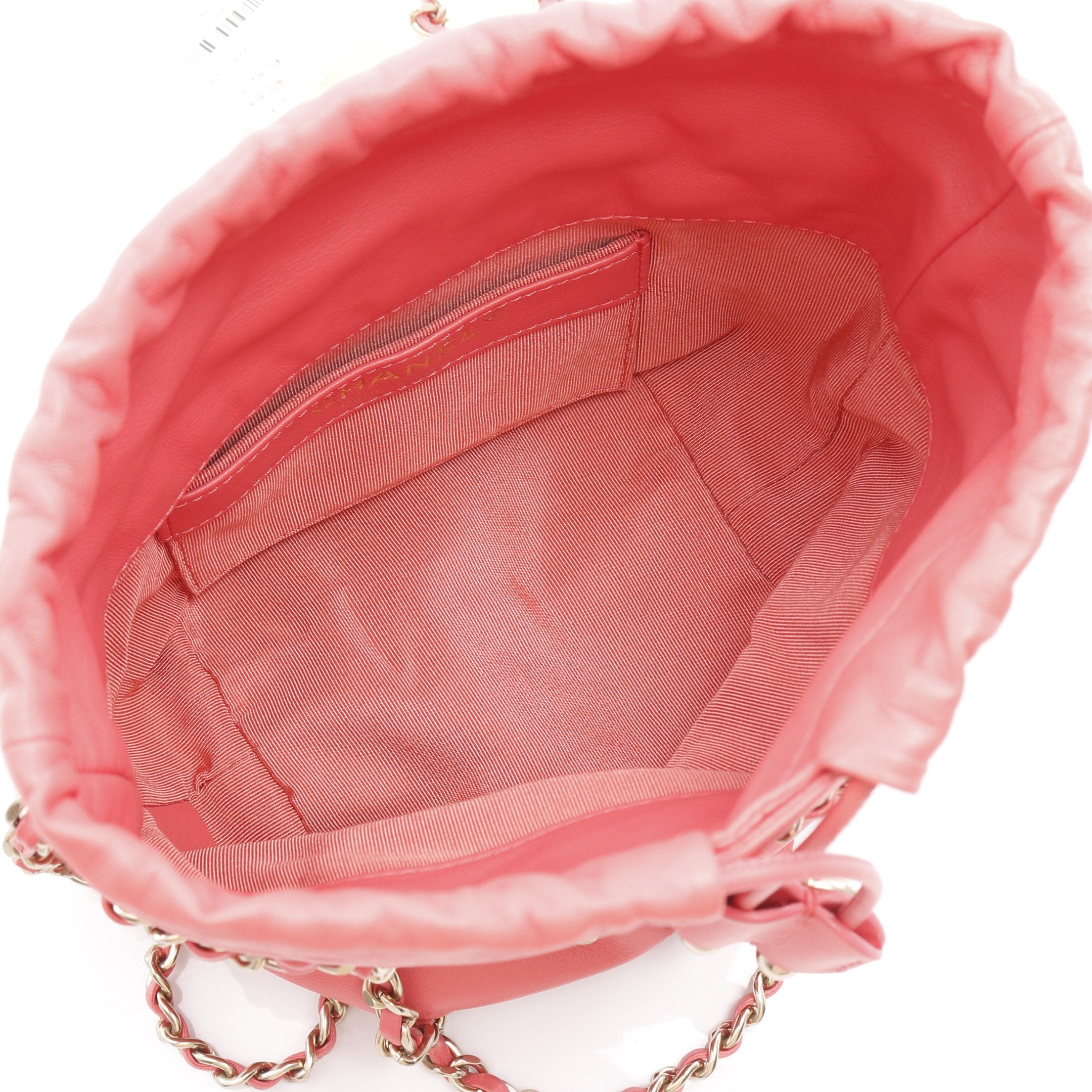 ココマーク 巾着 チェーンショルダーバッグ ラムスキン ピンク