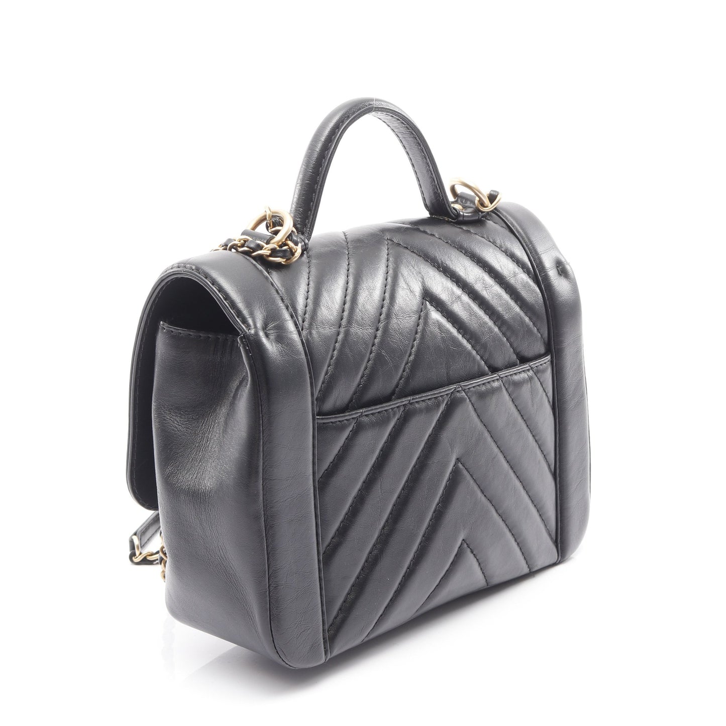 チェーンショルダーバッグ エイジドカーフスキン ブラック ゴールド金具 2WAY シャネル バッグ CHANEL