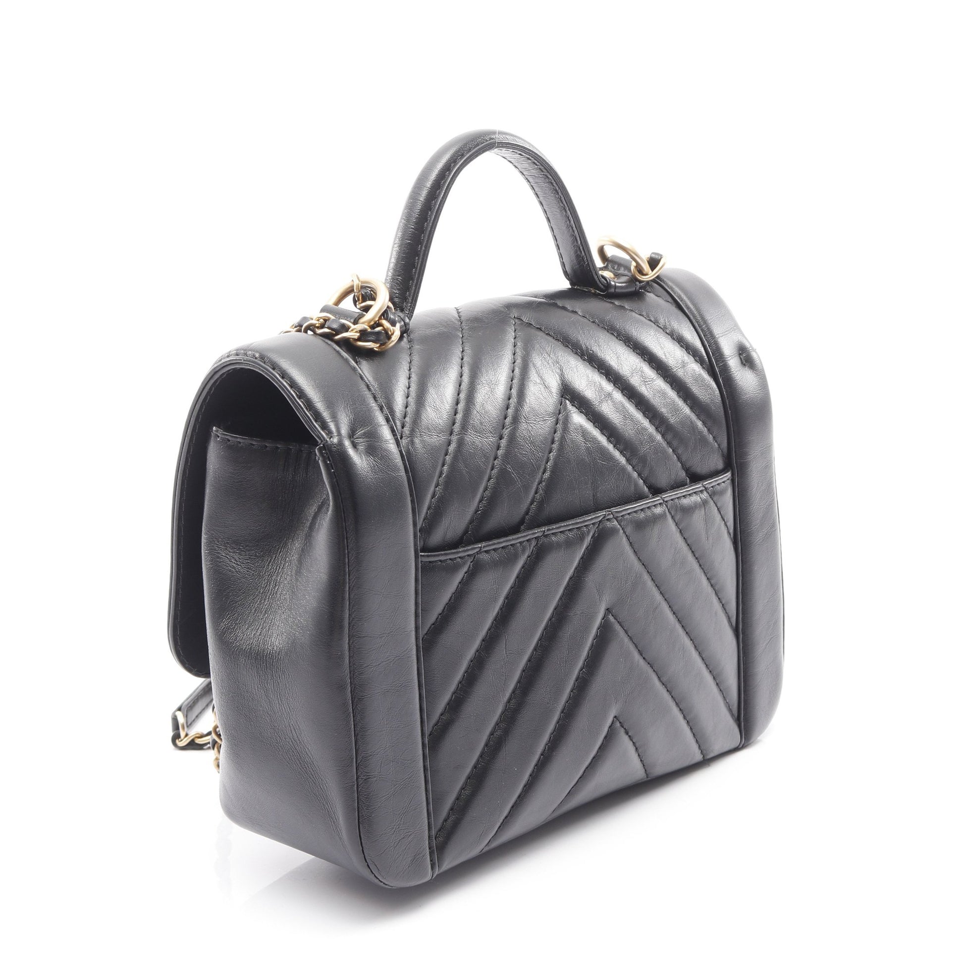 チェーンショルダーバッグ エイジドカーフスキン ブラック ゴールド金具 2WAY シャネル バッグ CHANEL