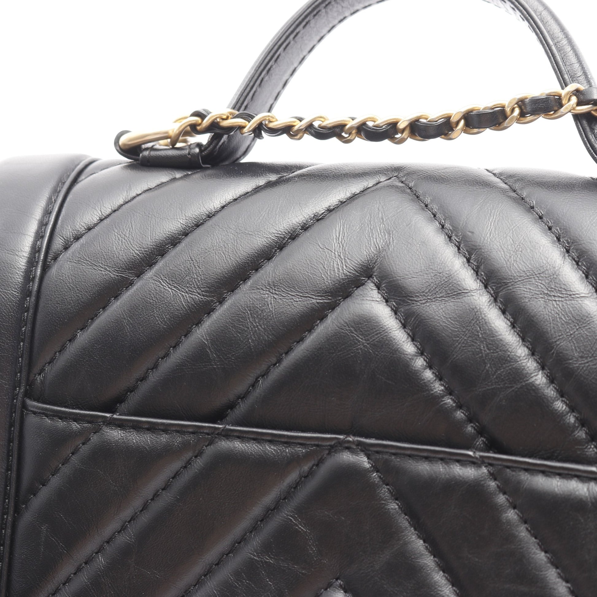 チェーンショルダーバッグ エイジドカーフスキン ブラック ゴールド金具 2WAY シャネル バッグ CHANEL