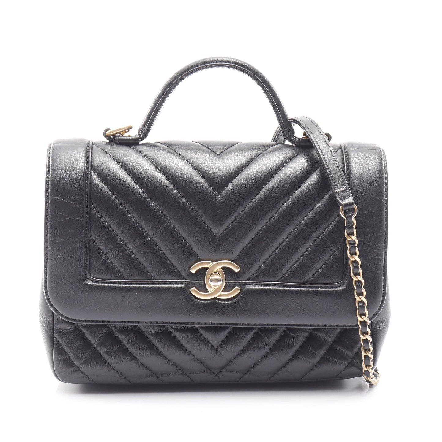 チェーンショルダーバッグ エイジドカーフスキン ブラック ゴールド金具 2WAY シャネル バッグ CHANEL
