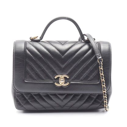 チェーンショルダーバッグ エイジドカーフスキン ブラック ゴールド金具 2WAY シャネル バッグ CHANEL