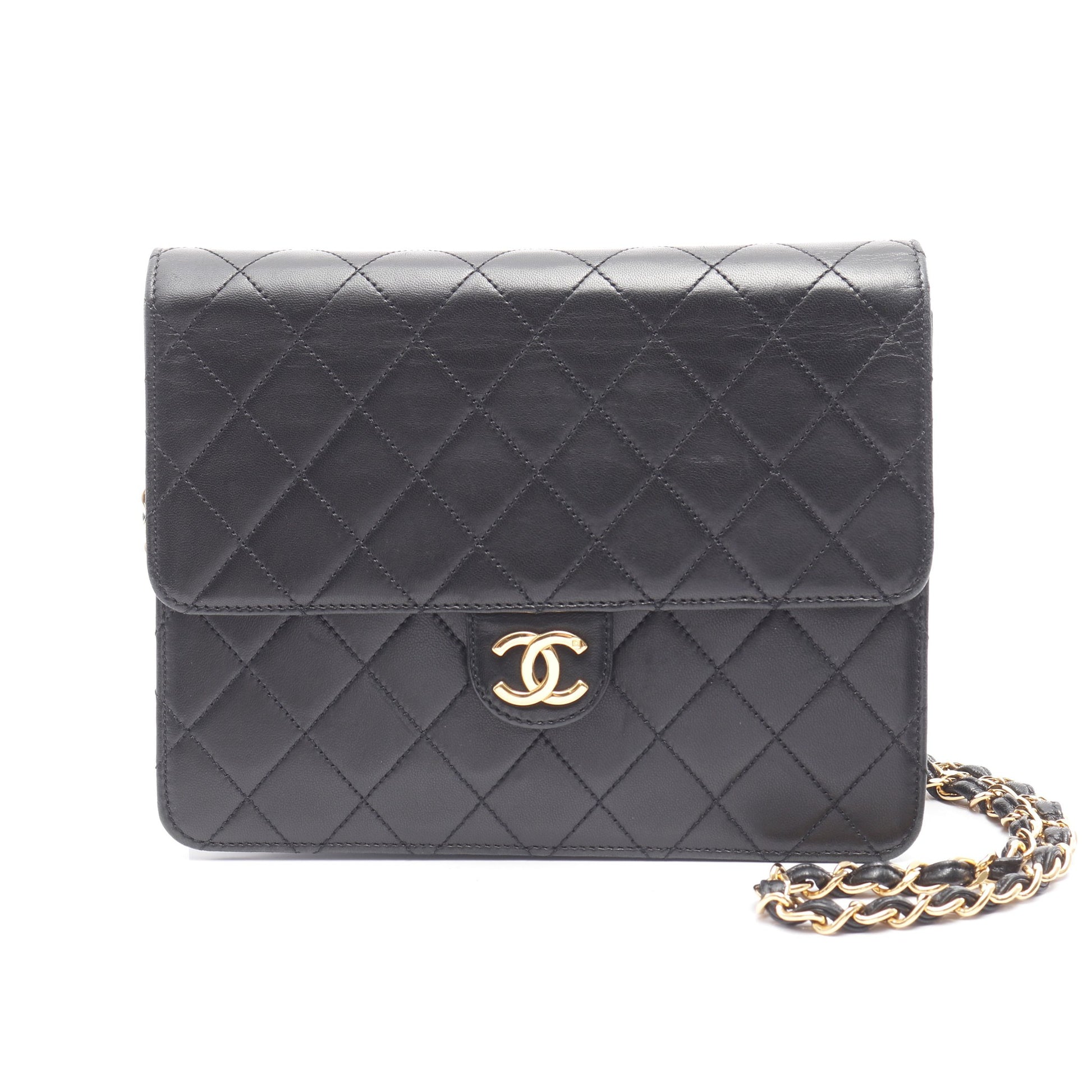 マトラッセ シングルフラップ チェーンショルダーバッグ ラムスキン ブラック ゴールド金具 シャネル バッグ CHANEL