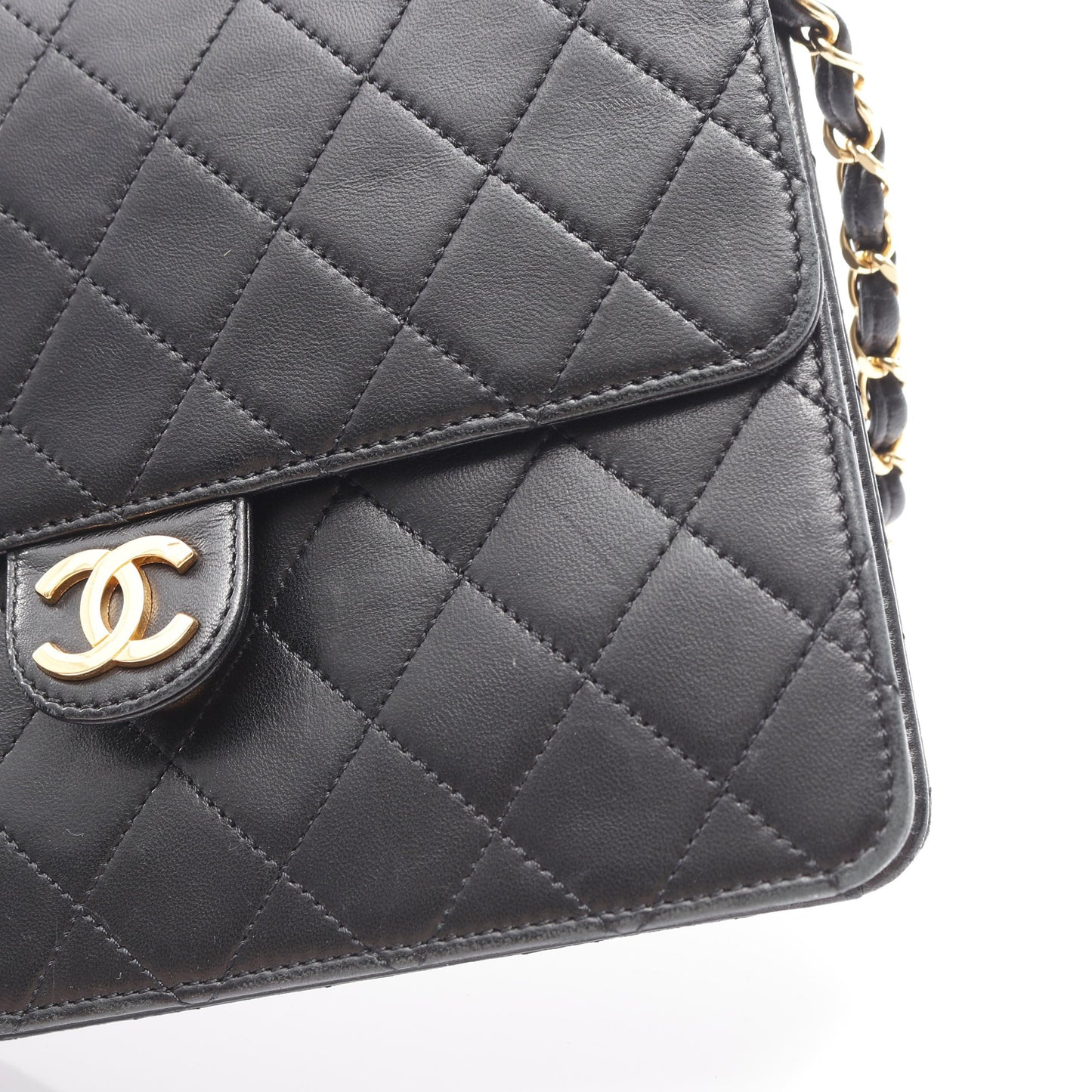 マトラッセ シングルフラップ チェーンショルダーバッグ ラムスキン ブラック ゴールド金具 シャネル バッグ CHANEL