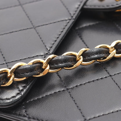 マトラッセ シングルフラップ チェーンショルダーバッグ ラムスキン ブラック ゴールド金具 シャネル バッグ CHANEL