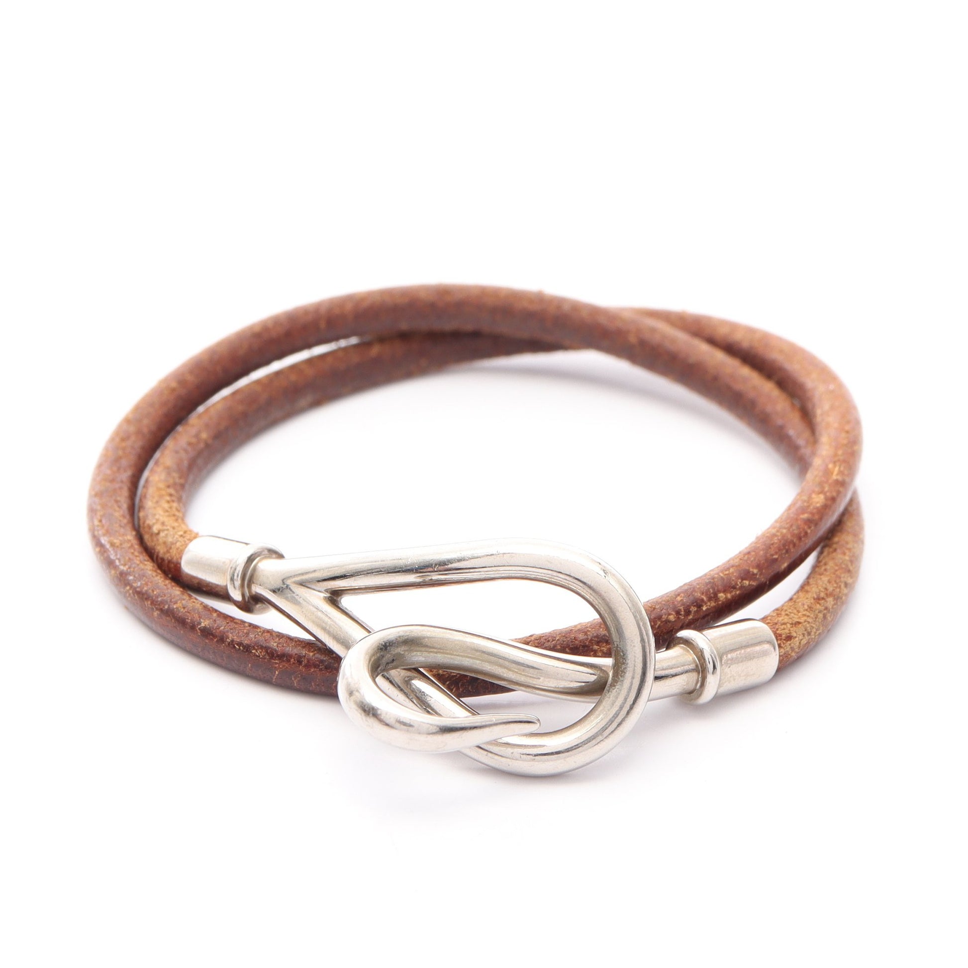 ジャンボチョーカー ブレスレット レザー シルバー ブラウン エルメス  