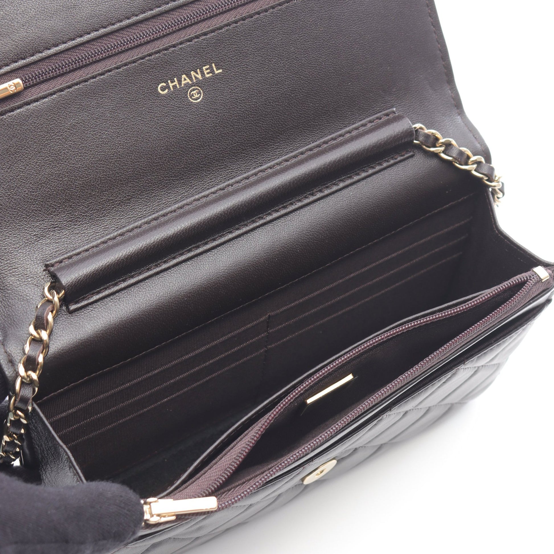 マトラッセ チェーンウォレット ラムスキン ダークブラウン ゴールド金具 シャネル バッグ CHANEL
